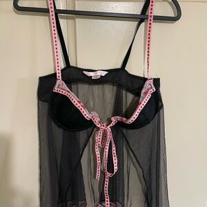 Victoria's Secret Black and Pink Chemise with Sheer Elegance